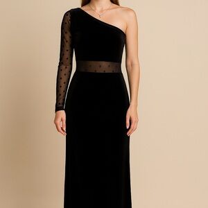 SHEIN Elegant Black One-Shoulder Dress with Sheer Sleeve